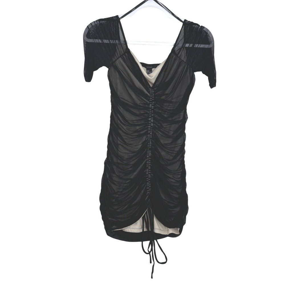 Forever 21 Black Mesh Ruched Bodycon Mini Dress Cream Lining Q9902-ME92 Mens M